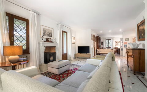 Villa Le Fontanelle In Forte Dei Marmi With Ac: Picture Frame, Furniture, Window, Interior Design, Wood, Building, Table, Floor, Comfort, Flooring