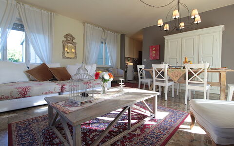 Provenzale Apartment, Garda Lake, Jacuzzi, Fitness: Table, Property, Furniture, Window, Decoration, Interior Design, Couch, Floor, Living Room, Flooring