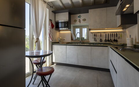 Villa Acquaro, Santa Caterina Dello Ionio, Pool, A: Kitchen, Kitchen Appliance, Interior Design, Countertop, Flooring, Furniture, Major Appliance, Home Appliance, Lighting, Home