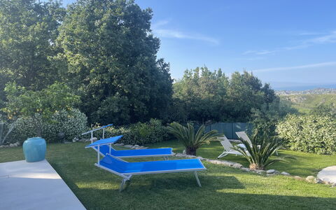 Villa Acquaro, Santa Caterina Dello Ionio, Pool, A: Blue, Swimming Pool, Shrub, Garden, Shade, Outdoor Furniture, Landscaping, Lawn, Resort