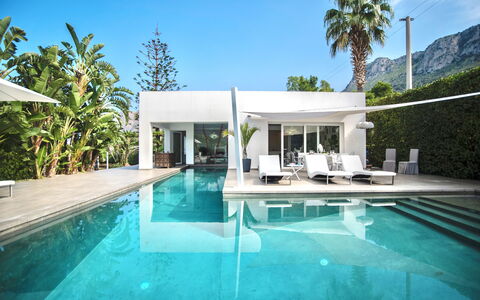 Terrasini Luxury Villa: Water, Sky, Plant, Swimming Pool, Building, Tree, Shade, Outdoor Furniture, Composite Material, Leisure