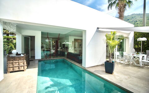 Terrasini Luxury Villa: Water, Furniture, Property, Plant, Swimming Pool, Sky, Azure, Chair, Window, Flowerpot