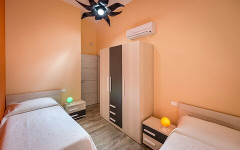 Villa Alcamo: Furniture, Property, Building, Comfort, Wood, Interior Design, Bed Frame, Lighting, Bed, Orange