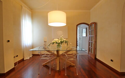 Villa Di Magra: Table, Furniture, Property, Building, Hall, Wood, Interior Design, Lighting, Chair, Plant