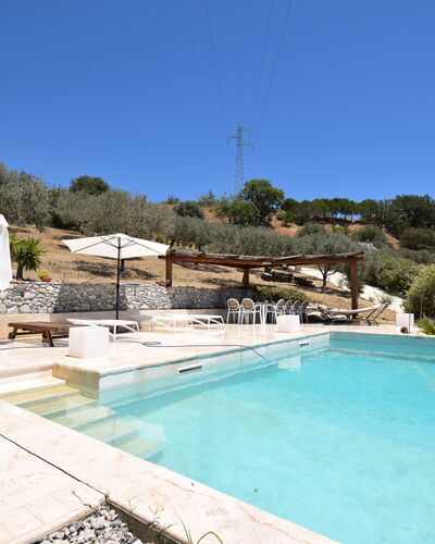 Villa Roccella Ionica, Sea View, a c: Water, Plant, Sky, Swimming Pool, Building, Tree, Outdoor Furniture, Leisure, Composite Material, Landscape