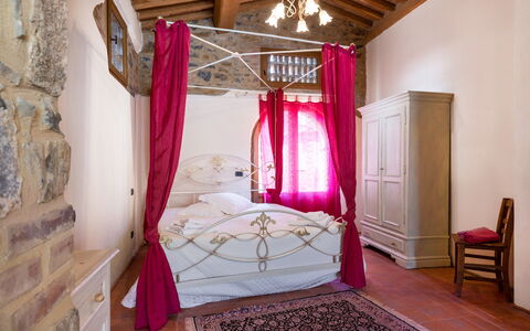 Le Fonti Apartments With Ac Near Siena: Furniture, Property, Purple, Comfort, Decoration, Wood, Textile, Bed Frame, Bed, Interior Design