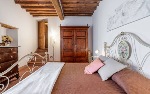 Chiara House In Galenda, Chianti, Pool And Nature: Brown, Furniture, Cabinetry, Building, Comfort, Interior Design, Wood, Door, Bed Frame, Drawer