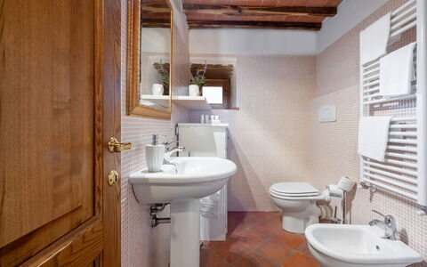 Chiara House In Galenda, Chianti, Pool And Nature: Brown, Tap, Bathroom Sink, Sink, Property, Plumbing Fixture, Purple, Bathroom, Wood, Mirror