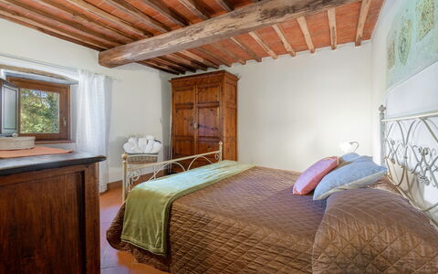Chiara House In Galenda, Chianti, Pool And Nature: Furniture, Building, Comfort, Wood, Interior Design, Cabinetry, Bed, Floor, House, Flooring