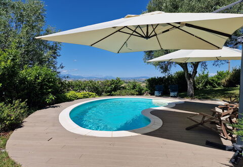 Villa Gelso: Water, Plant, Property, Sky, Swimming Pool, Umbrella, Azure, Shade, Tree, Body Of Water