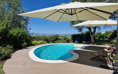 Villa Gelso: Water, Plant, Property, Sky, Swimming Pool, Umbrella, Azure, Shade, Tree, Body Of Water