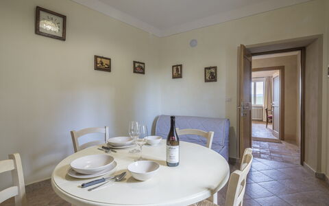 Arpusè, Relax nelle Langhe - Barolo, with Pool: Interior Design, Furniture, Flooring, Ceiling, Floor, Room, Lighting, Kitchen & Dining Room Table, Chair, Dining Room