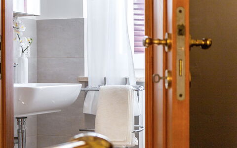 Loreto Suite Apartment: Plumbing Fixture, Tap, Wood, Bathroom, Door, Sink, Plumbing, Wall