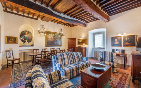 Villa Pietrafitta: Picture Frame, Furniture, Property, Table, Chair, Wood, Lighting, Interior Design, Floor, Living Room