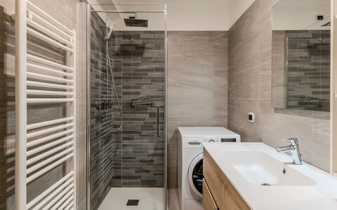 Val Genova: Flooring, Floor, Plumbing Fixture, Wall, Interior Design, Wood, Bathroom, Bathroom Cabinet, Sink, Ceiling