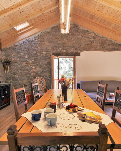 Baita La Ciamorza, Dolomiti, Veneto: Table, Furniture, Wood, Lighting, Interior Design, Flooring, Chair, Floor, Building, Wall