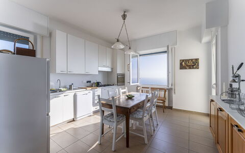 Breath-taking Portofino Promontory Seaview: Furniture, Flooring, Interior Design, Floor, Kitchen & Dining Room Table, Chair, Ceiling, Table, Dining Room, Apartment