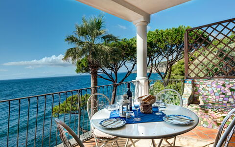 Apt Blu Mare Sorrento Coast: Water, Sky, Furniture, Property, Table, Chair, Blue, Building, Azure, Seaside Resort
