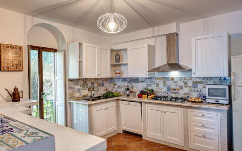 Apt Blu Mare Sorrento Coast: Countertop, Cabinetry, Property, Picture Frame, Tap, Kitchen, Kitchen Stove, Sink, Houseplant, Wood