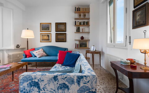 Orto Botanico Apartment With Terrace And Dome View: Picture Frame, Table, Furniture, Property, Azure, Comfort, Interior Design, Wood, Window, Couch