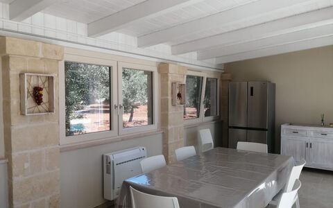 Villa Adriatica Near Ostuni Puglia: Property, Table, Furniture, Window, Wood, Interior Design, Kitchen, Chair, Countertop