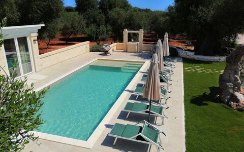 Villa Adriatica Near Ostuni Puglia: Water, Property, Plant, Swimming Pool, Sky, Rectangle, Building, Shade, Tree, Grass