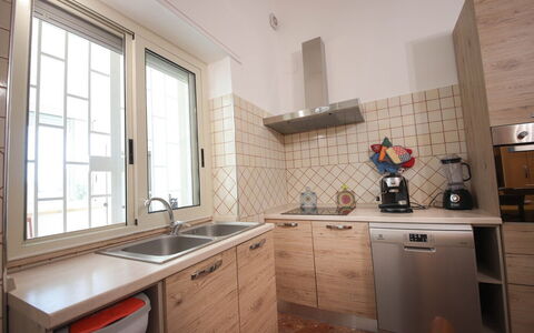 Villa Azzurra Seaview In Monopoli, Puglia: Kitchen Sink, Cabinetry, Sink, Property, Tap, Countertop, Window, Kitchen, Building, Plumbing Fixture