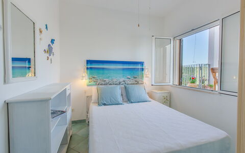 Casa Laura: Blue, Apartment, Home, Floor, Room, Bedroom, Bedding, Bed, Paint, Balcony