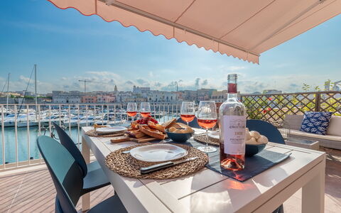 Sospiri Sul Mare: Sky, Table, Furniture, Tableware, Cloud, Bottle, Water, Building, Outdoor Furniture, Chair