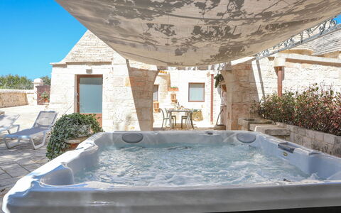 Country Trullo Rosso With Jacuzzi Alberobello: Water, Plant, Property, Blue, Azure, Building, Bathtub, Architecture, Interior Design