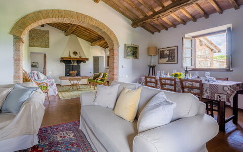 La Palazzina, Ville Di Corsano, Home And Pool: Furniture, Wall, Home, Interior Design, House, Flooring, Chair, Couch, Table, Living Room