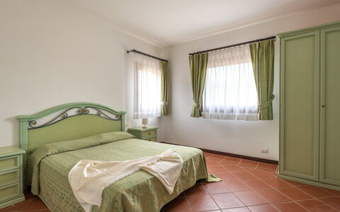 Apartments In Country Village Near Stintino: Bed, Interior Design, Furniture, Bedroom, Flooring, Floor, Bed Sheet, Ceiling, Wood, Room