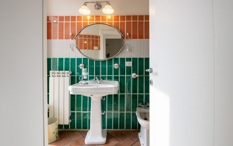 Villa Solemare: Interior Design, Plumbing Fixture, Plumbing, Tap, Bathroom Sink, Tile, Bathroom, Light Fixture, Sink, Paint