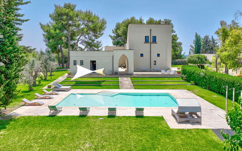 Masseria Ceratonia: Blue, Estate, Lawn, Garden, Swimming Pool, Landscaping, Mansion, Yard, Shade, Villa