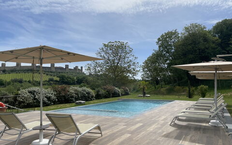 La Capanna, Borgo Campassini, Monteriggioni: Swimming Pool, Outdoor Furniture, Furniture, Sunlounger, Chair, Composite Material, Shade, Garden, Resort, Umbrella
