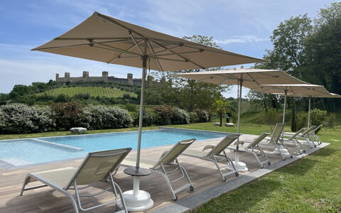 Le Torri, Borgo Campassini, Monteriggioni: Furniture, Umbrella, Outdoor Furniture, Chair, Shade, Outdoor Table, Table, Sunlounger, Garden, Canopy