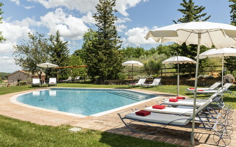 Podere Monti: Swimming Pool, Furniture, Outdoor Furniture, Sunlounger, Resort, Garden, Chair, Umbrella, Shade, Eco Hotel