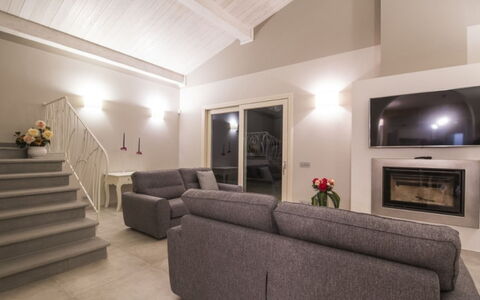 Villa Sara: Interior Design, Flooring, Furniture, Couch, Ceiling, Floor, Room, Living Room, Lighting, Home