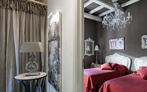 Villa della Laguna: Furniture, Wall, Interior Design, Bedroom, Bed, Textile, Bed Sheet, Room, Linens, Ceiling