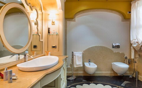 Villa del Drago: Bathroom Sink, Interior Design, Plumbing Fixture, Sink, Tap, Bathroom, Flooring, Plumbing, Lighting, Ceiling