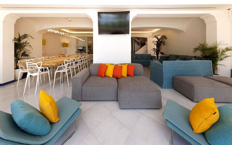 Villa Nerano: Furniture, Interior Design, Flooring, Floor, Ceiling, Table, Room, Chair, Couch, Living Room