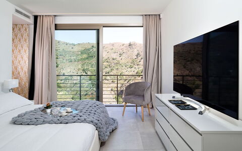 Villa Alcantara: Furniture, Interior Design, Floor, Flooring, Textile, Bed, Room, Home, Bedroom, Ceiling
