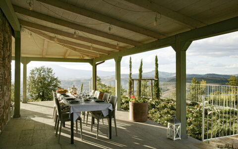 Villa Eline: Furniture, Chair, Interior Design, Table, Ceiling, Porch, Eco Hotel, Shade, Outdoor Structure, Beam