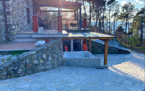 Villa Sarzana: Composite Material, Flagstone, Concrete, Shade, Stone Wall, Swimming Pool, Cobblestone, Stairs, Backyard, Tile