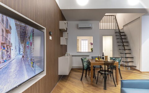 Suite Trastevere: Interior Design, Flooring, Ceiling, Furniture, Floor, Lighting, Apartment, Room, Couch, Living Room