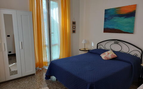 Casa Annalù With Garden, Wifi, Bogliasco: Furniture, Bedroom, Bed, Interior Design, Floor, Bed Sheet, Flooring, Bedding, Room, Linens
