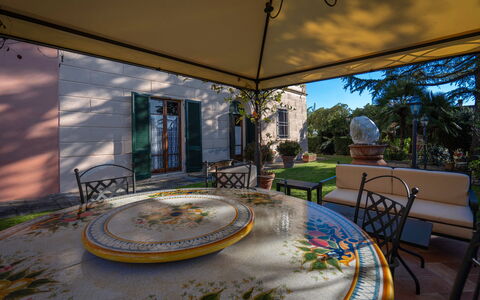 Ely Apartment In Villa, Wifi, Terricciola, Pisa: Door, Flowerpot, Garden, Shade, Chair, Estate, Houseplant, Yard, Landscaping, Design