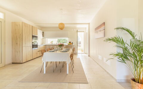 Villa Pallino: Furniture, Interior Design, Flooring, Floor, Wood, Ceiling, Kitchen & Dining Room Table, Chair, Wood Flooring, Dining Room