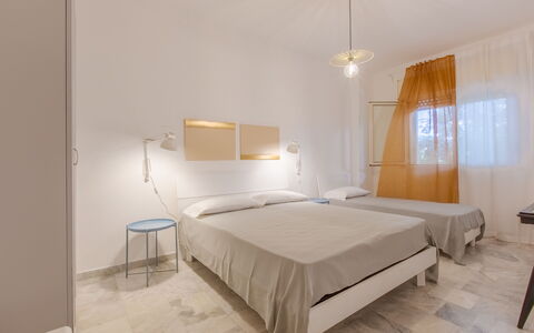Villa Asami: Flooring, Floor, Interior Design, Ceiling, Furniture, Room, Apartment, Wood Flooring, Bedroom, Bed