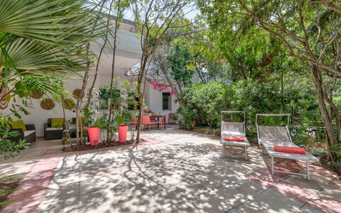 Villa Coralia: Pink, Flowerpot, Garden, Shade, Houseplant, Hacienda, Chair, Yard, Backyard, Courtyard